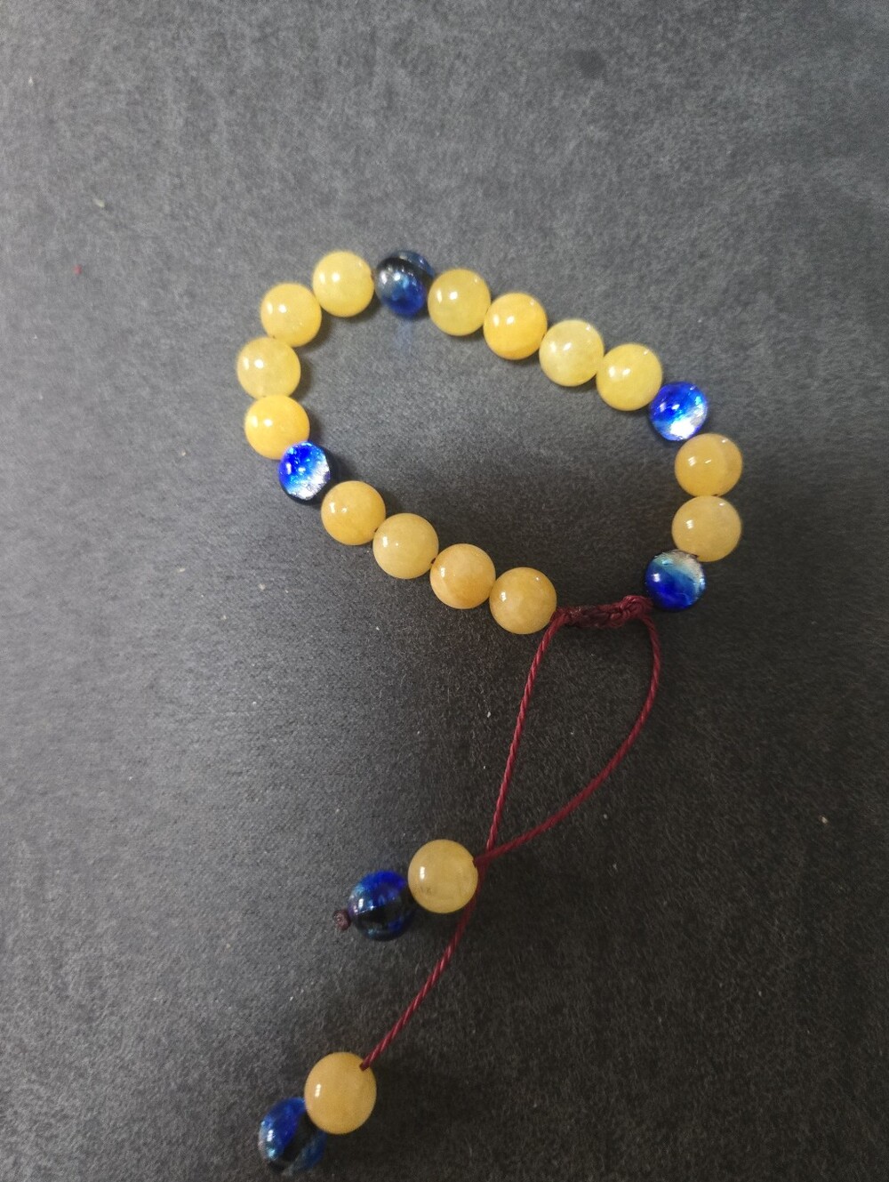 Handcrafted Yellow Jade & Blue Cat Eye Bracelet Boho Artisan Jewelry 600
